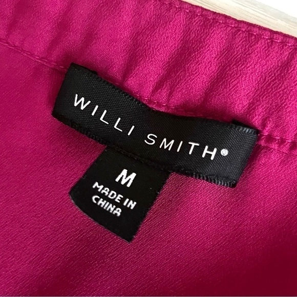WILLI SMITH Women's V-Neck Fuchsia Long Sleeve Career Blouse Medium Relaxed Fit - Picture 6 of 12